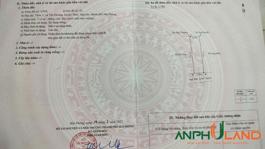  Chính chủ gửi bán lô đất đẹp tại phuonwgf Thuỷ Nguyên (xã Tân Dương)k, TP Hải Phòng