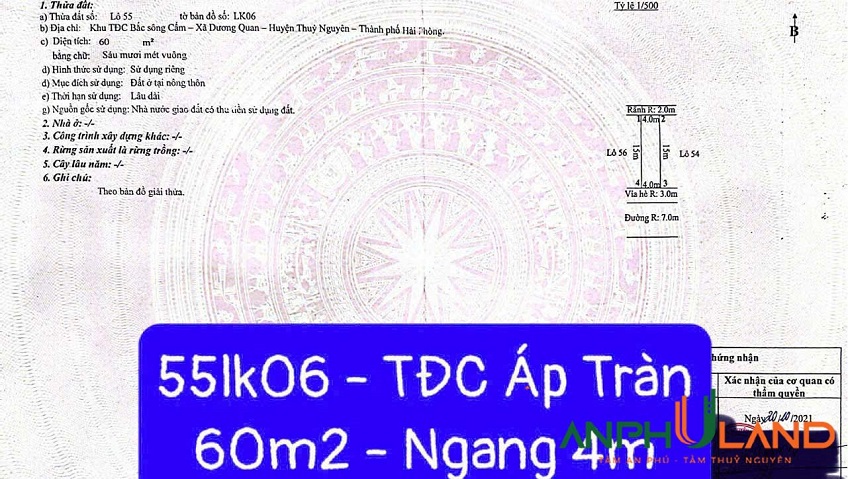 Bán lô đất hàng hiếm khu TĐC Áp Tràn, phường Dương Quan, TP Hải Phòng
