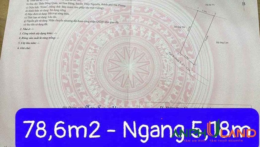 Cần bán nhanh lô đất TDP Đồng Quán, Phường Thủy Nguyên (xã Hoa Động), TP Hải Phòng