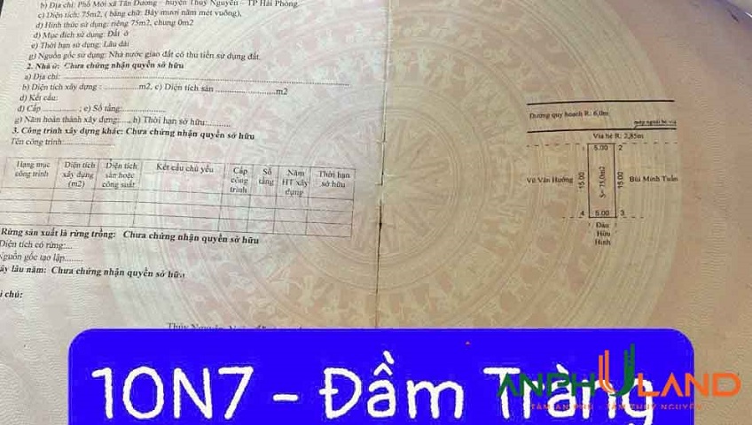 Cần bán lô đất khu Đầm Tràng, Phường Thủy Nguyên ( xã Tân Dương), TP Hải Phòng