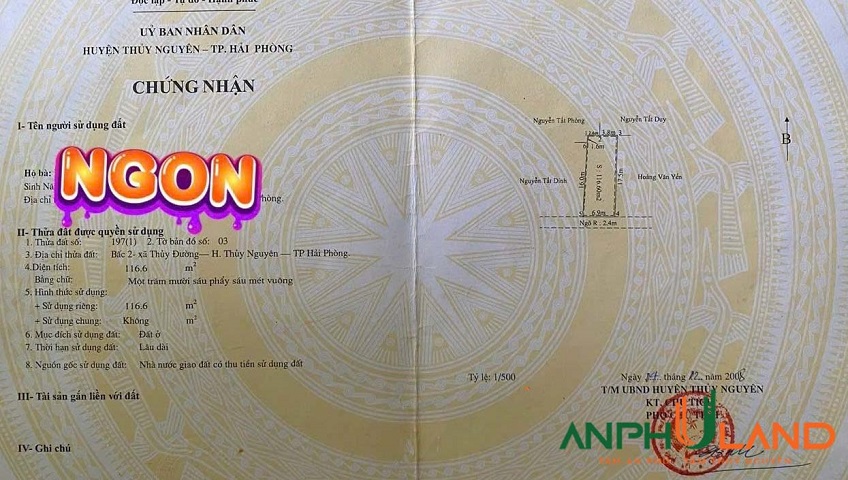 Chính chủ cần tiền bán lô đất phường Thuỷ Nguyên (xã Thuỷ Đường), TP Hải Phòng