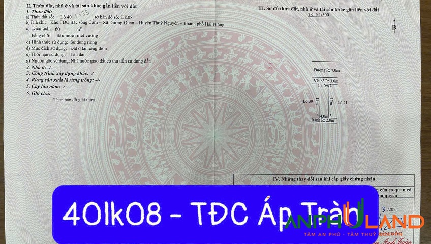 Cần bán lô đất rẻ nhất khu TĐC Áp Tràn, Phường Thủy Nguyên, TP Hải Phòng