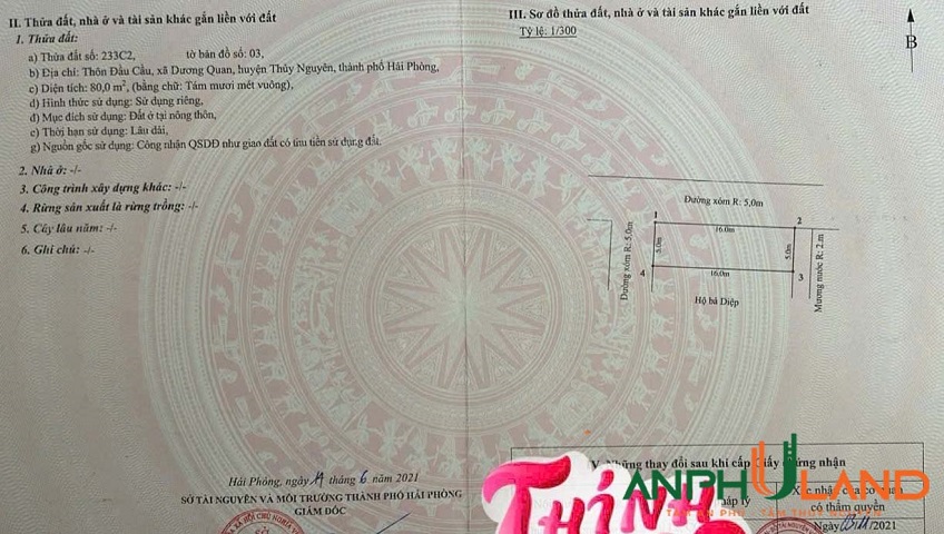  Bán đất tặng nhà cấp 4 tại phường Thuỷ Nguyên (xã Dương Quan), TP Hải Phòng