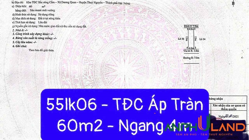 Cần bán lô đất tại TĐC Áp Tràn, Phường Thủy Nguyên ( xã Dương Quan), TP Hải Phòng