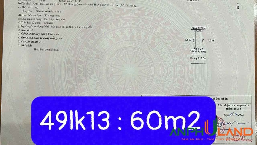 Cần bán lô đất  TĐC Áp Tràn, Phường Thủy Nguyên ( xã Dương Quan), TP Hải Phòng