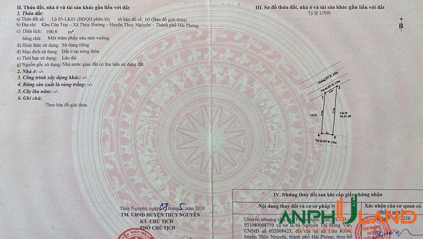 Bán duy nhất lô đất đẹp Cửa Trại, phường Thuỷ Nguyên, TP Hải Phòng