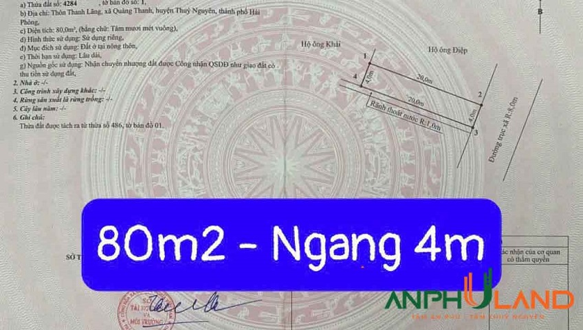Chính chủ bán lô đất giá tốt phường Lê Ích Mộc ( xã Quảng Thanh), TP Hải Phòng