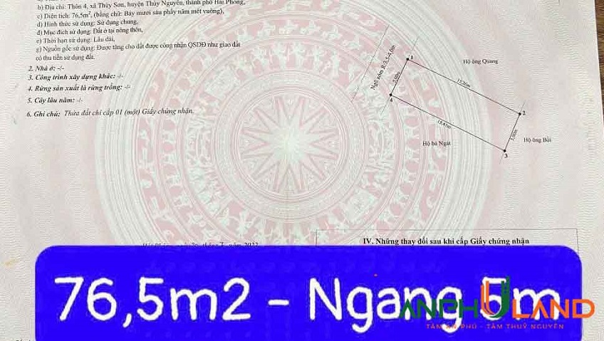 Chào bán lô đất siêu đẹp Phường Thủy Nguyên ( xã Thủy Sơn), TP Hải Phòng