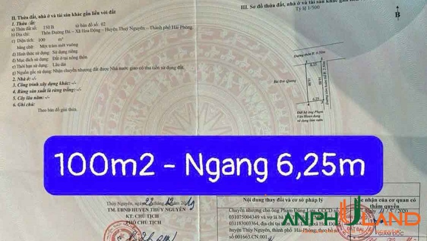 Bán lô góc hai mặt tiền tại TDP Đường Đá, Phường Thủy Nguyên ( xã Hoa Động), TP Hải Phòng
