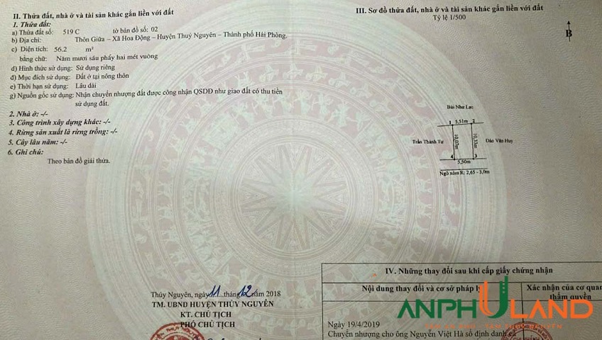 Chào bán lô đất trung tâm phường Thuỷ Nguyên (xã Hoa Động), TP Hải Phòng