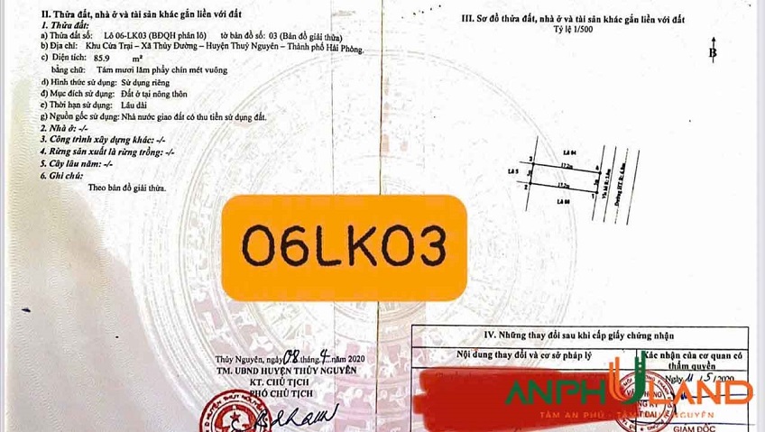 Cần bán duy nhất một lô Cửa Trại, Phường Thủy Nguyên ( xã Thủy Đường), TP Hải Phòng