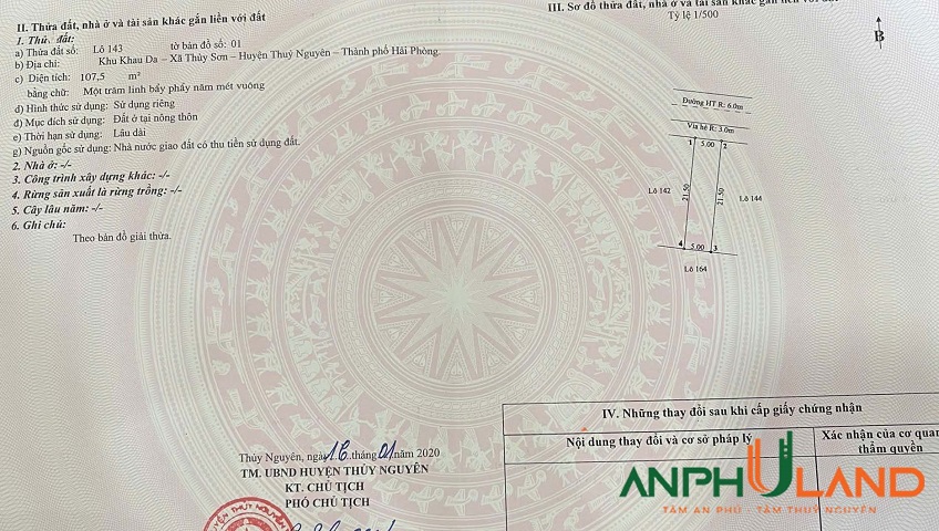 Cơ hội vàng để sở hữu 2 lô đất tại Khau Da, phường Thuỷ Nguyên, TP Hải Phòng
