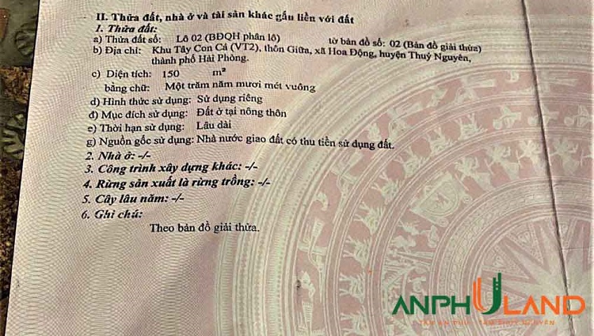 Cần bán đấu giá siêu tiềm năng tại Tây Con Cá, phường Thủy Nguyên ( xã Hoa Động), TP Hải Phòng