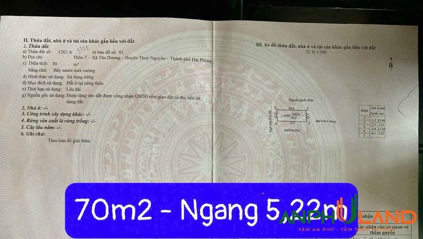 Cần bán đất có nhà trọ tại TDP 7, Phường Thủy Nguyên ( xã Tân Dương), TP Hải Phòng