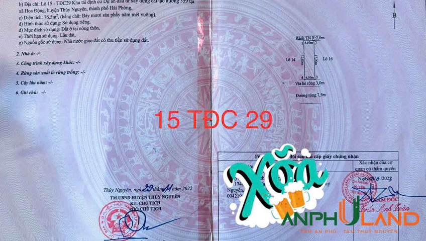 Cần bán lô đất TĐC Phường Thủy Nguyên ( xã Hoa Động), TP Hải Phòng