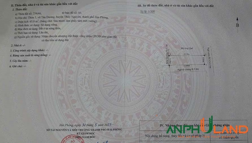 Bán lô góc 2 mặt tiền thông thoáng tại phường Thuỷ Nguyên (xã Tân Dương), TP Hải Phòng