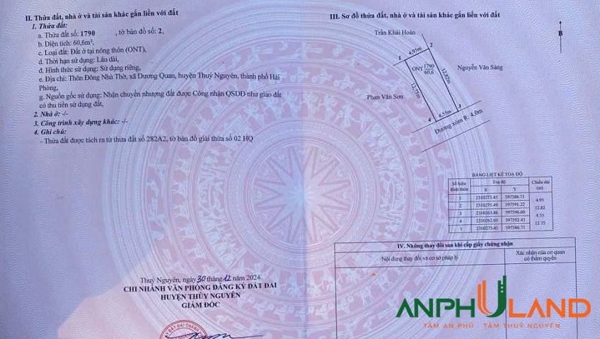 Bán lô đất vị trí kim cương tại phường Thuỷ Nguyên (xã Dương Quan), TP Hải Phòng