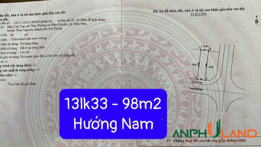 Cần bán lô đất khu đấu giá Cửa Trại, phường Thủy Nguyên (xã Thủy Đường), TP Hải Phòng