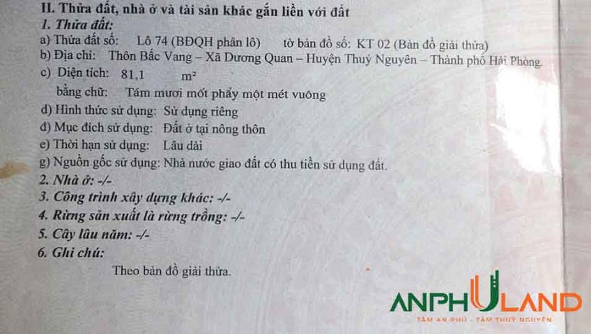 Cần bán siêu phẩm khu phân lô TDP Bấc Vang, Phường Thủy Nguyên, TP Hải Phòng