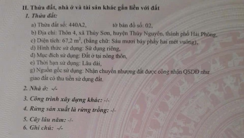 Bán lô đất trung tâm phường Thuỷ Nguyên (xã Thuỷ Sơn), TP Hải Phòng 