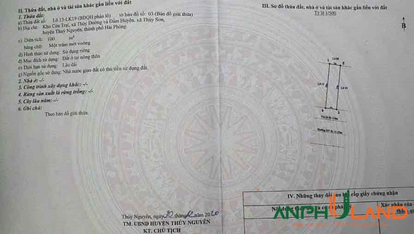 Cần bán đất đấu giá khu Cửa Trại, Phường Thủy Nguyên( xã Thủy Đường), TP Hải Phòng