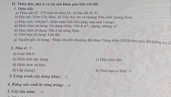 Cần bán lô đất tại Tiền An, ngay trung tâm y tế Quảng Yên giá chỉ 1.2 tỷ