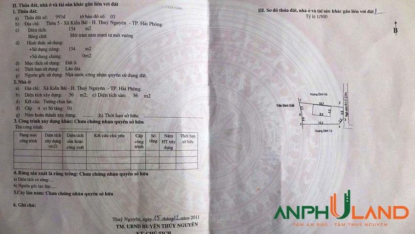 Bán đất tặng căn nhà mới xây 2 tầng kiên cố tại phường Thiên Hương (Kiền Bái), TP Hải Phòng