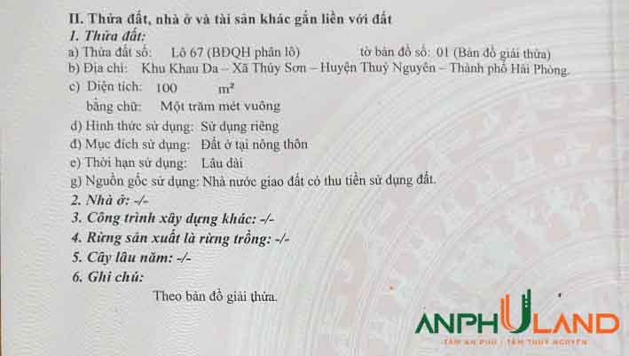 Cần bán lô 67 dự án Khau Da, Phường Thủy Nguyên ( xã Thủy Sơn), TP Hải Phòng