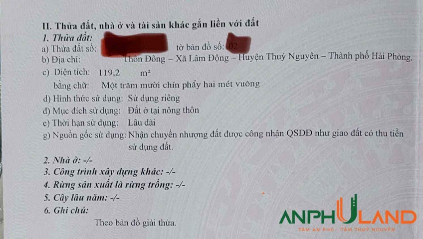 Chính chủ gửi bán lô đất mặt trục chính phường Thiên Hương ( xã Lâm Động), TP Hải Phòng