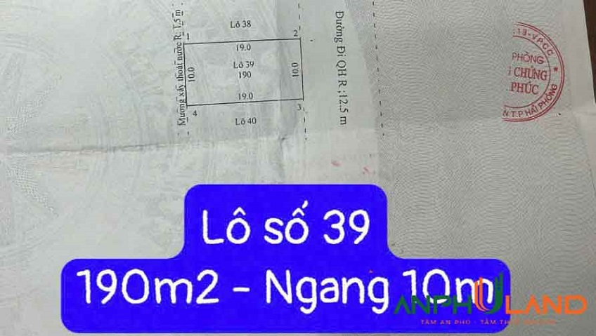 Cần bán lô biệt thự 190 m2 tại Phường Thủy Nguyên ( xã Thủy Sơn), TP Hải Phòng