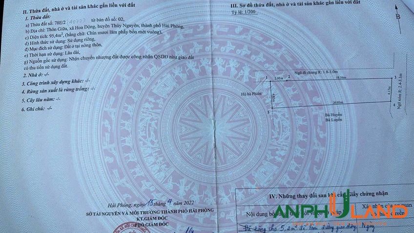 Bán lô đất trục liên TDP tại phường Thuỷ Nguyên (xã Hoa Động), TP Hải Phòng