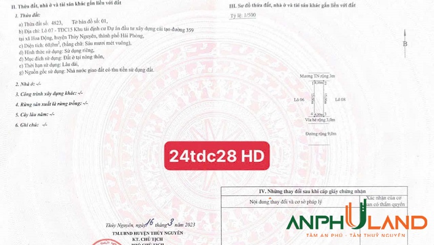 Bán lô đất 24 – TĐC 28 phường Thuỷ Nguyên (Hoa Động), TP Hải Phòng