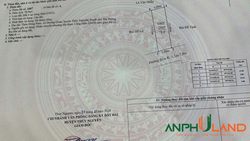 Bán lô đất trung tâm phường Thuỷ Nguyên (Dương Quan), TP Hải Phòng
