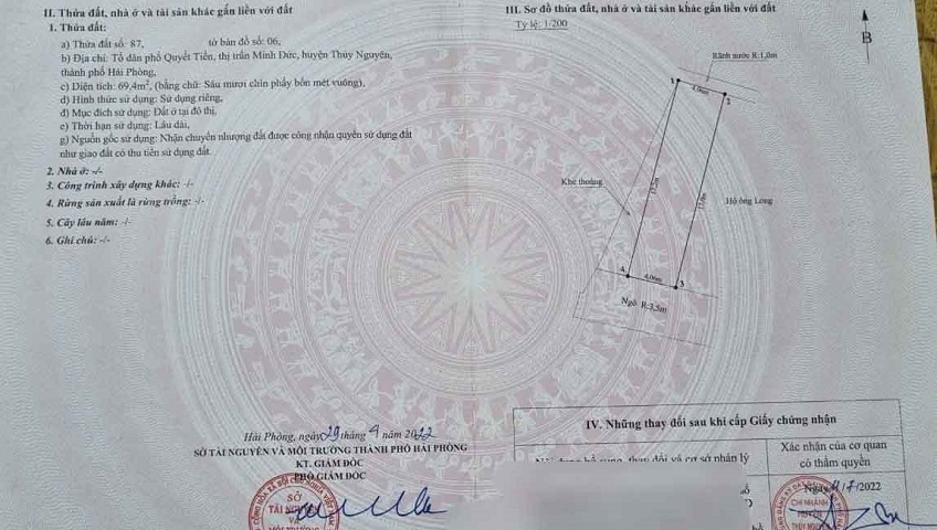 Cần bán lô đất đẹp tại Phường Bạch Đằng (TT Minh Đức), TP Hải Phòng