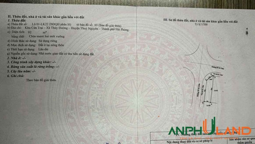 Siêu phẩm có 102 tại khu đấu giá Cửa Trại, Phường Thủy Nguyên ( xã Thủy Đường), TP Hải Phòng