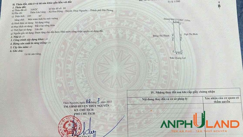 Chào bán siêu phẩm đường thông tại TDP Lâu Làng, Phường Thủy Nguyên ( xã Hoa Động )