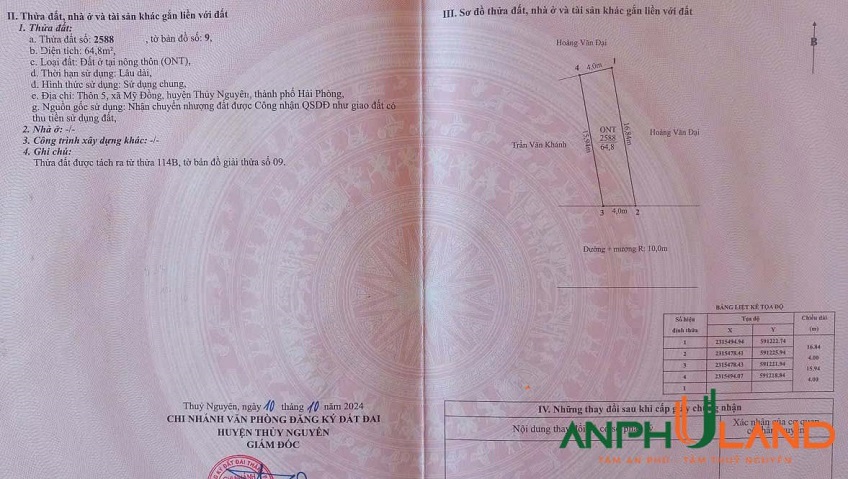 Bán lô đất mặt đường liên TDP phường Thiên Hương (xã Mỹ Đồng), TP Hải Phòng