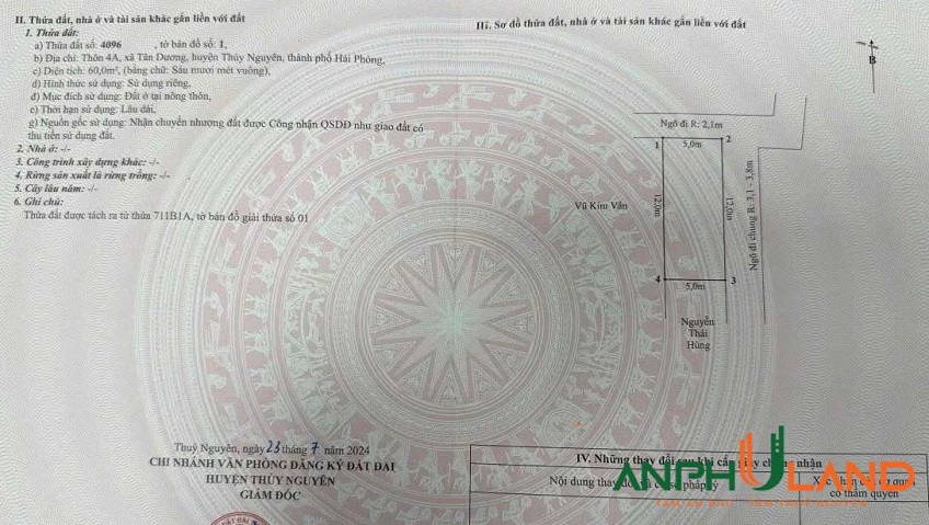 Bán lô góc đẹp phường Thuỷ Nguyên (xã Tân Dương), TP Hải Phòng