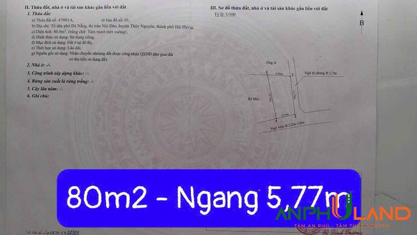Cần bán lô góc hai mặt tiền tại TDP Phường Thủy Nguyên ( TT Núi Đèo), TP Hải Phòng