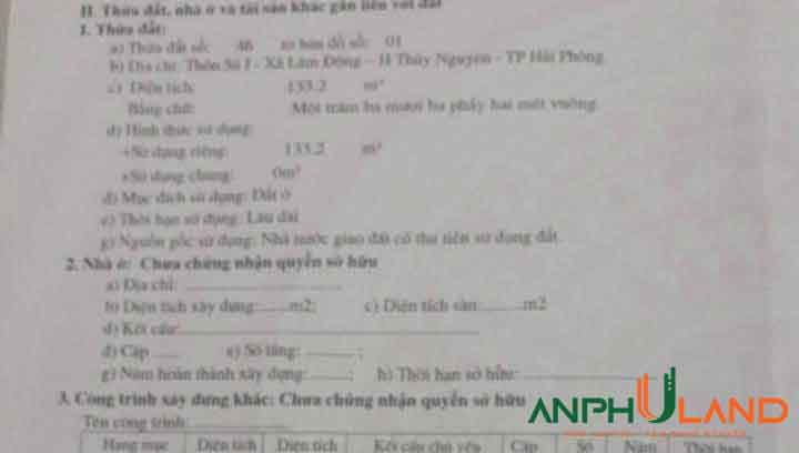 Chính chủ gửi bán lô đất tại chung cư Vườn Ổi, TDP Sú, Phường Thiên Hương ( xã Lâm Động), TP Hải Phòng