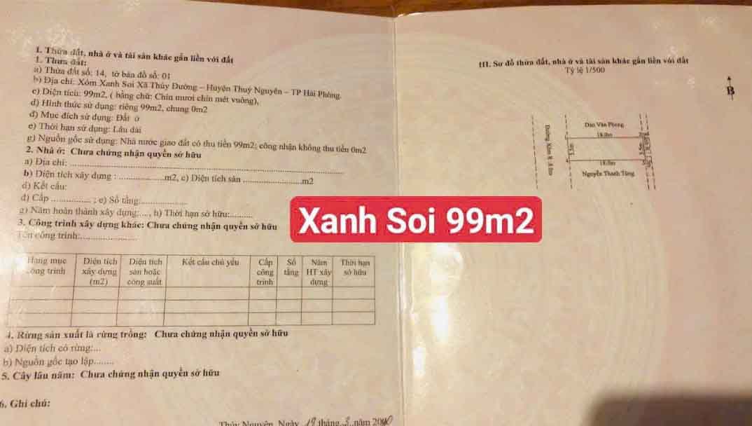Cần bán lô đất vị trí siêu đẹp TDP Xanh Soi, Phường Thủy Nguyên ( xã Thủy Đường), TP Hải Phòng