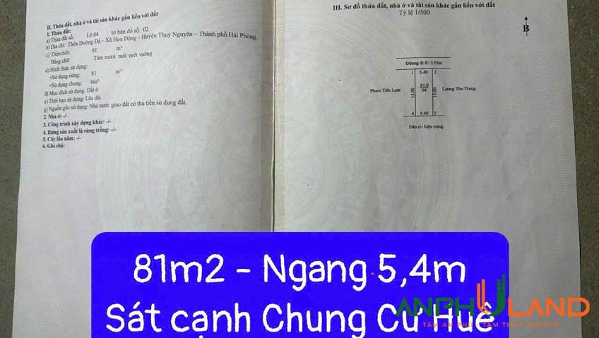 Cần bán lô đất đẹp tại TDP Đường Đá, Phường Thủy Nguyên ( xã Hoa Động), TP Hải Phòng