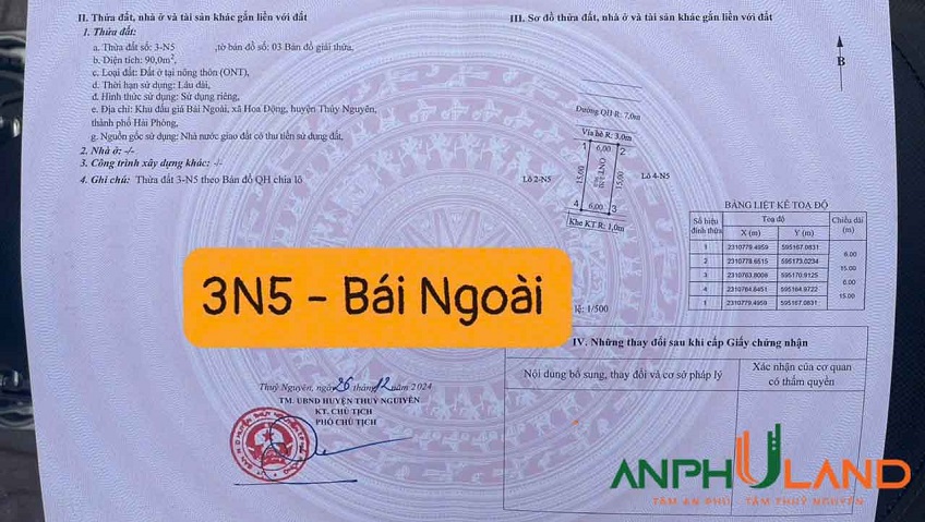 Duy nhất một lô 90 m2 đấu giá TDP Bái Ngoài, Phường Thủy Nguyên ( xã Hoa Động), TP Hải Phòng
