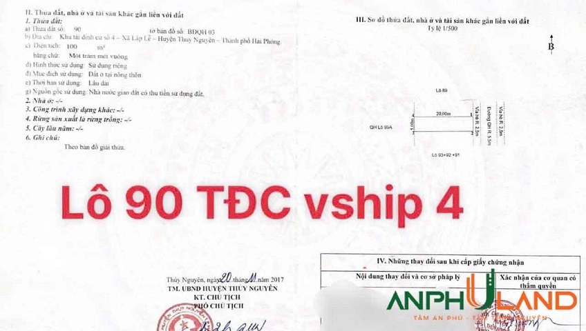 Cần bán lô đất khu TĐC Vsip 4, Phường Nam Triệu ( xã Lập Lễ), TP Hải Phòng