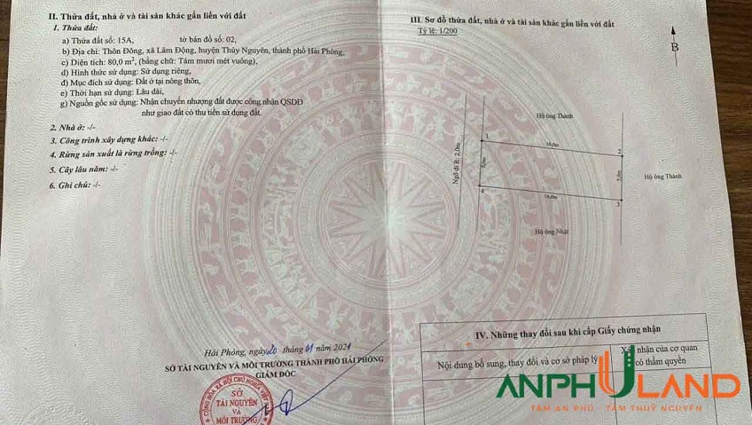 Chào bán lô đất phường Thiên Hương ( xã Lâm Động cũ), Thành Phố Hải Phòng