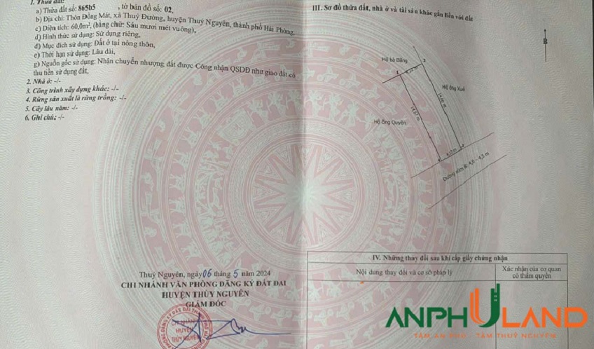 Chính chủ gửi bán lô đất đẹp ở TDP Đồng Mát, phường Thuỷ Nguyên (Thuỷ Đường), TP Hải Phòng