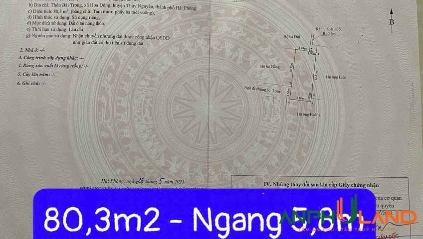 Chủ cần tiền gửi bán gấp lô đất đẹp tại TDP Bái Trong, Phường Thủy Nguyên ( xã Hoa Động)