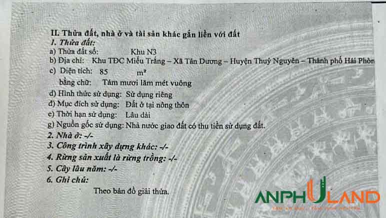 Bán 2 lô đất liền tại mặt đường Máng Nước, P. Thủy Nguyên ( xã Tân Dương), TP Hải Phòng