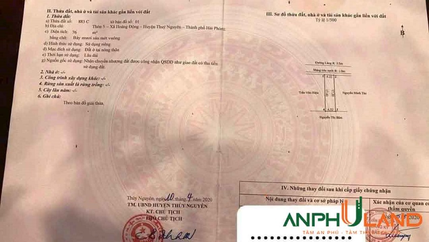Chính chủ gửi bán lô đất TDP 5, Phường Thiên Hương ( xã Hoàng Động), TP Hải Phòng