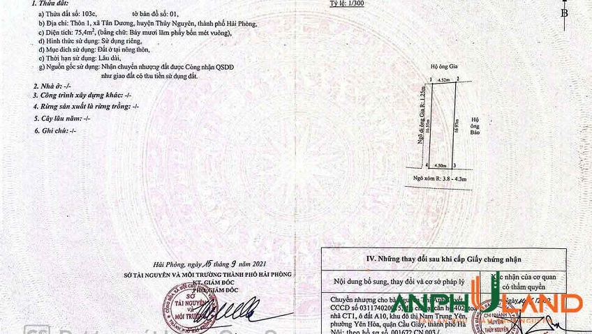 Bán lô góc 67.8 m2, trục đường thôn trải nhựa đi thông tại Phường Thủy Nguyên ( xã Tân Dương)